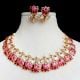 Handmade Brass Metal Jewellery Pink Lotus Necklace Set